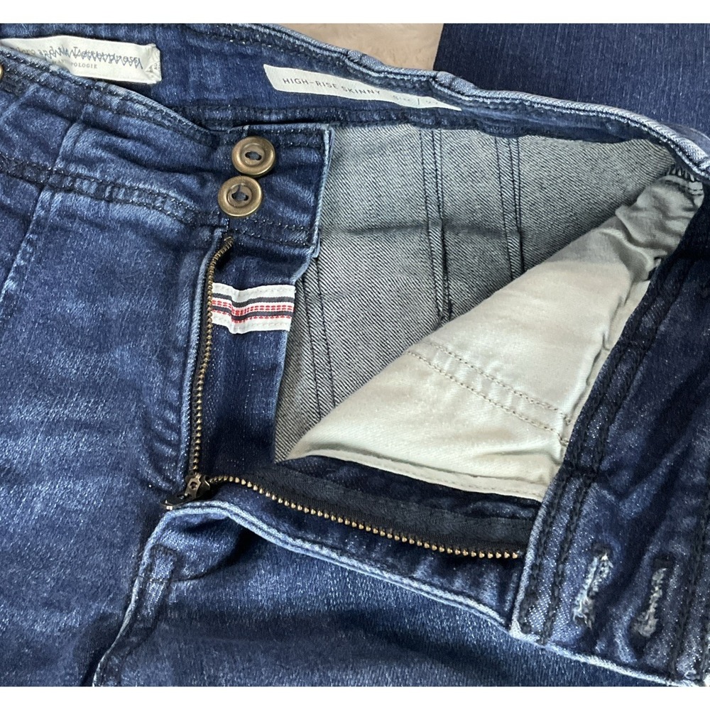 Pilcro Anthropologie Women's S27‎ Jeans Pleated High Rise Dark Wash Blue Skinny - Picture 8 of 16